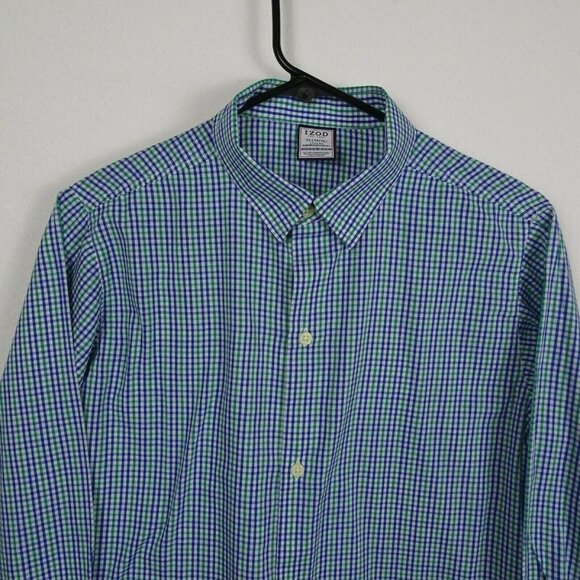💰3/$25 IZOD Boy's Button-Down Shirt Blue Green Plaid Oxford Preppy XL 14/16 - Picture 2 of 11